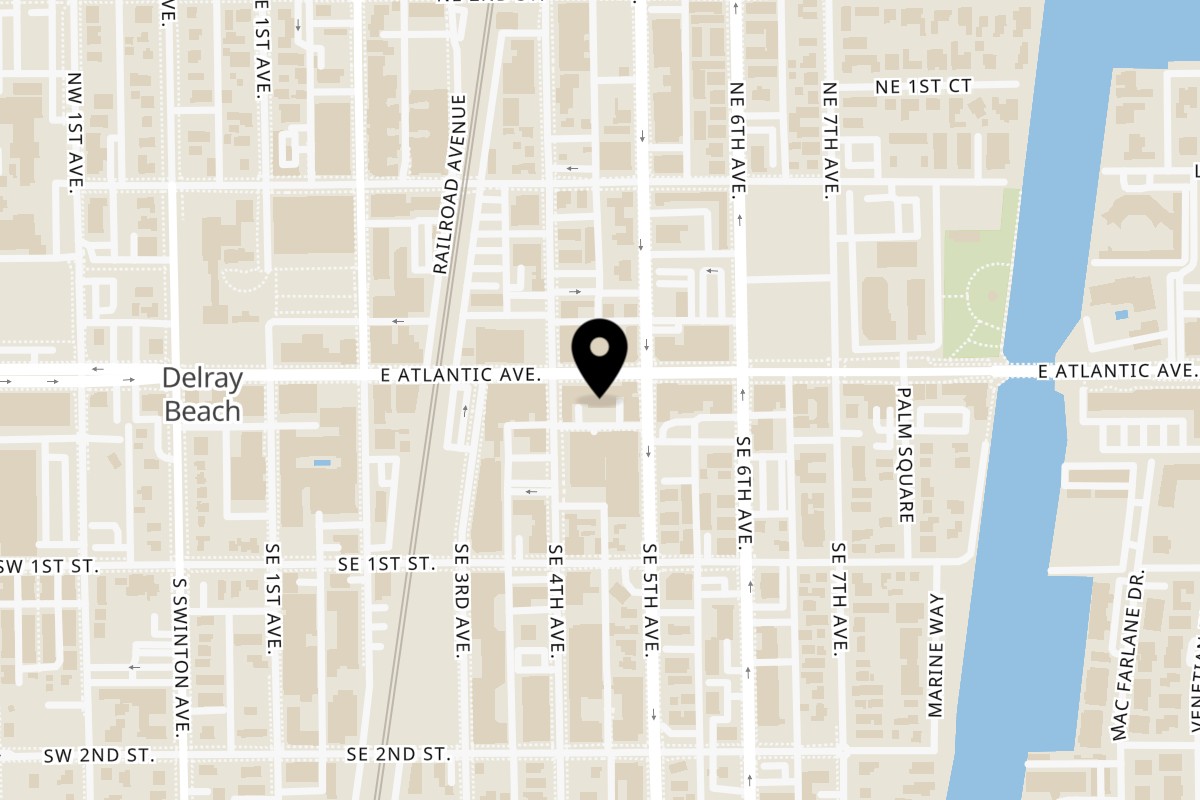 Map showing the location of Lemongrass Asian Bistro Sushi Delray Beach on 420 E Atlantic Ave in Delray Beach